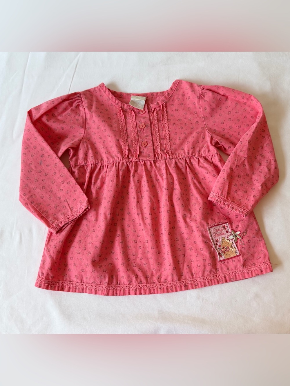 Vintage Classic Pooh by Disney Pink Floral Long Sleeve Blouse Toddler Size 4T